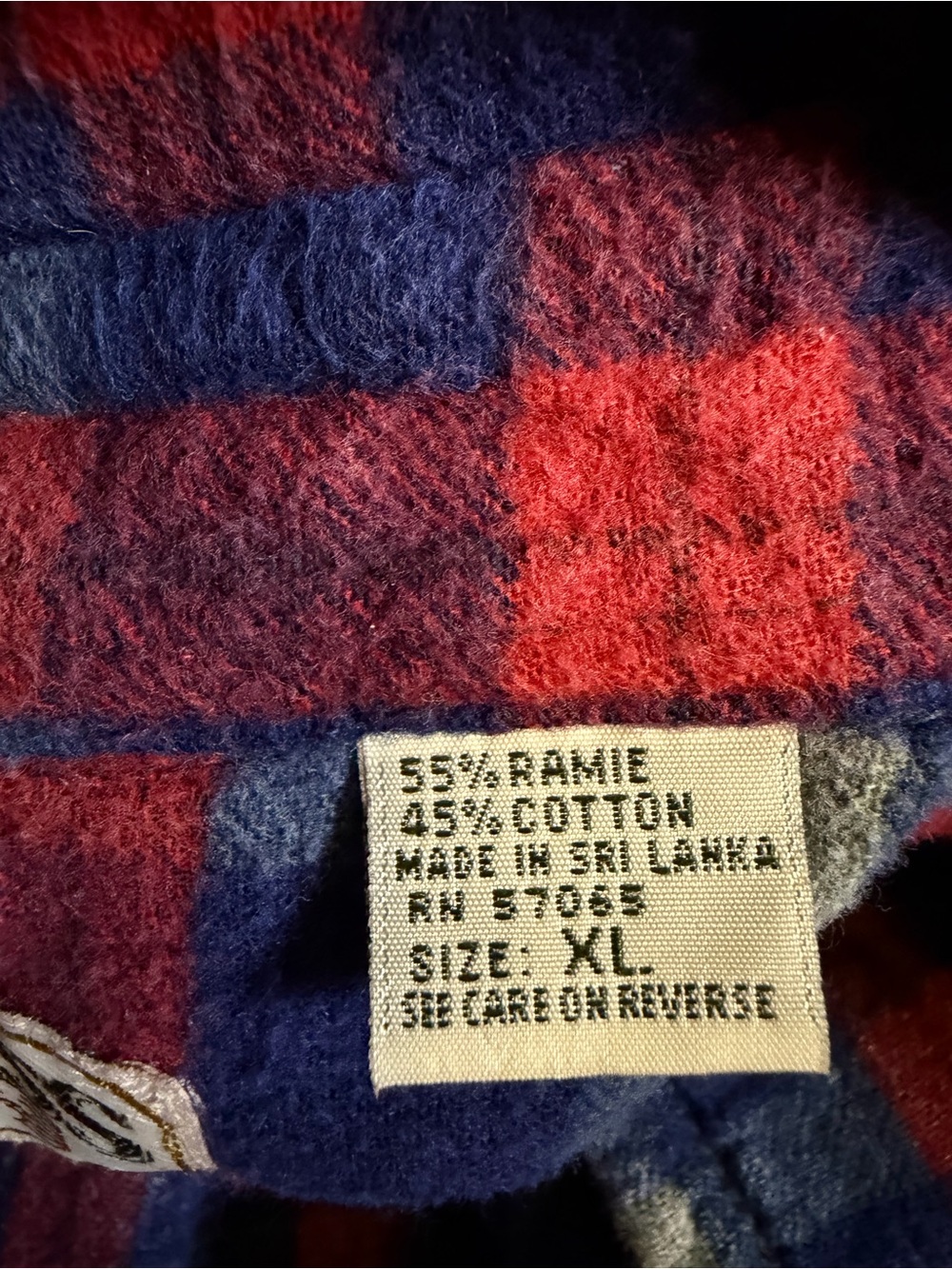 Vintage 90s Wilderness Flannel Shirt XL Blue Red Plaid Ramie Cotton Grunge - Picture 4 of 6